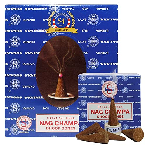 Satya Sai Baba Nag Champa Incense Cones - 12 Packs of 12 cones - Total Approx 144 cones