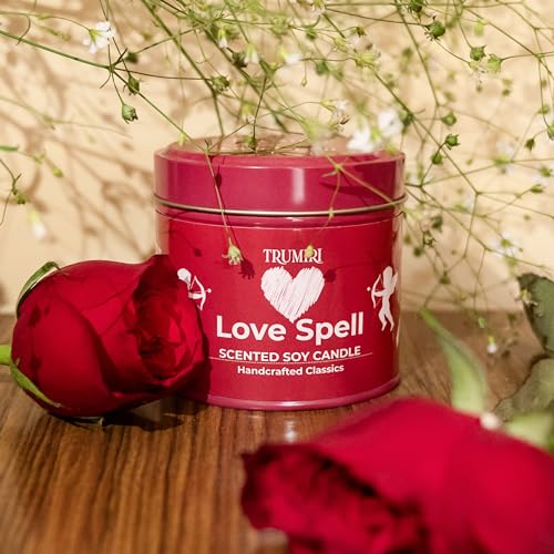 Love Spell - Scented Candle with Crystals, Rose Petals, Natural Non Toxic Soy Wax, Highly Fragrant Essential Oils for Romantic Valentines Gift Bedroom Bath - Long Lasting 5oz