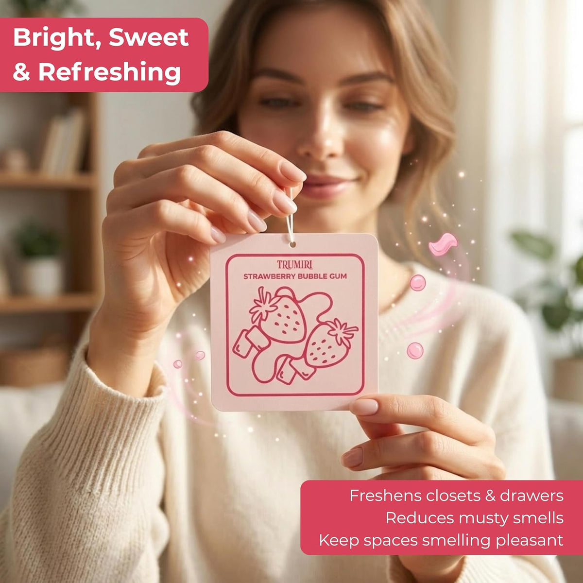 Strawberry Bubble Gum - Scented Sachets for Drawer and Closet Freshener with Long Lasting Scent - Home Fragrance Sachet Bag Dresser Refresher Packet - Olores para Closet De Ropa