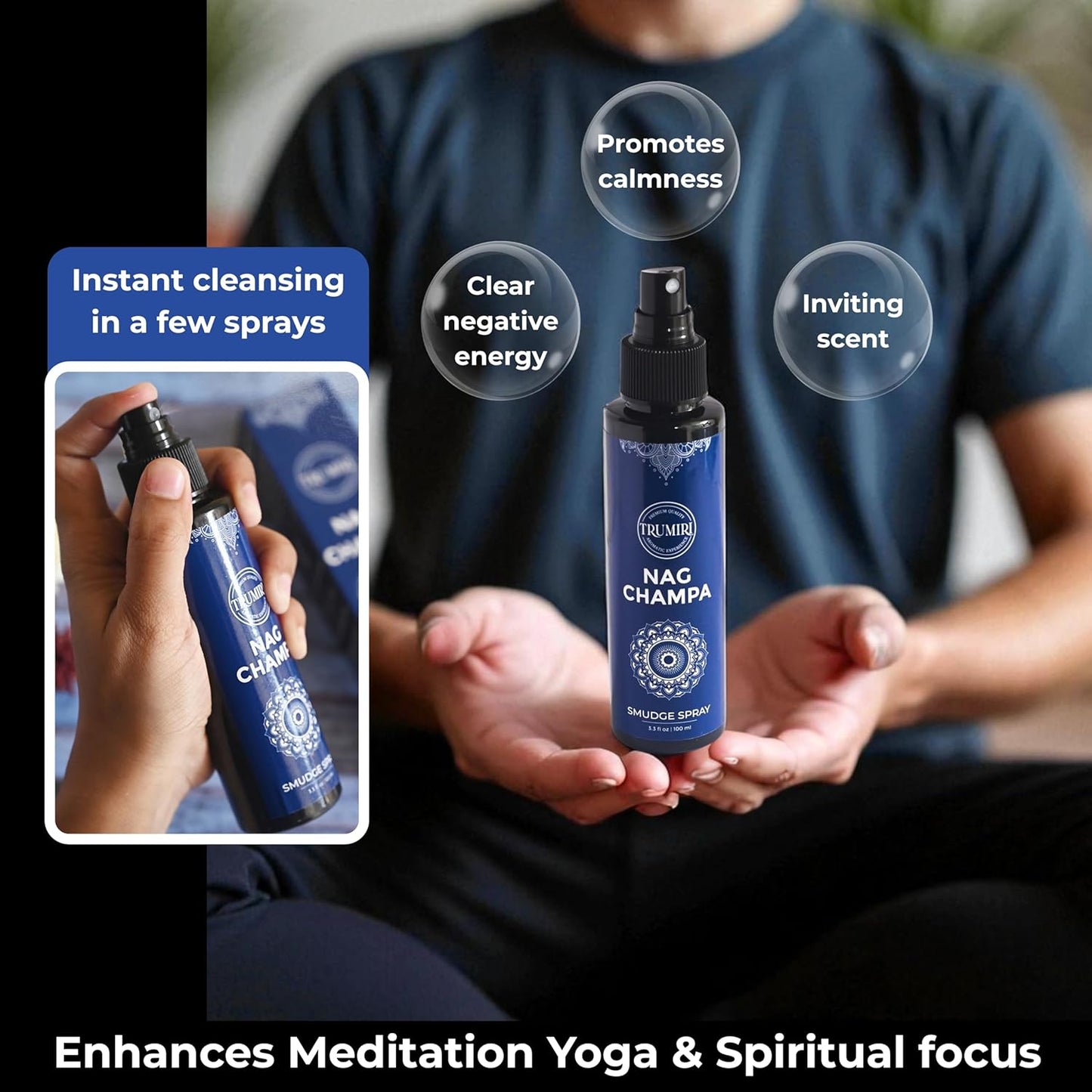 Nag Champa Aura Spray Made With Natural Nag Champa Oil - Essential Oil Air Freshener And Natural Room Spray - Safe On Body And Linen For Spiritual Smudge Rituals
