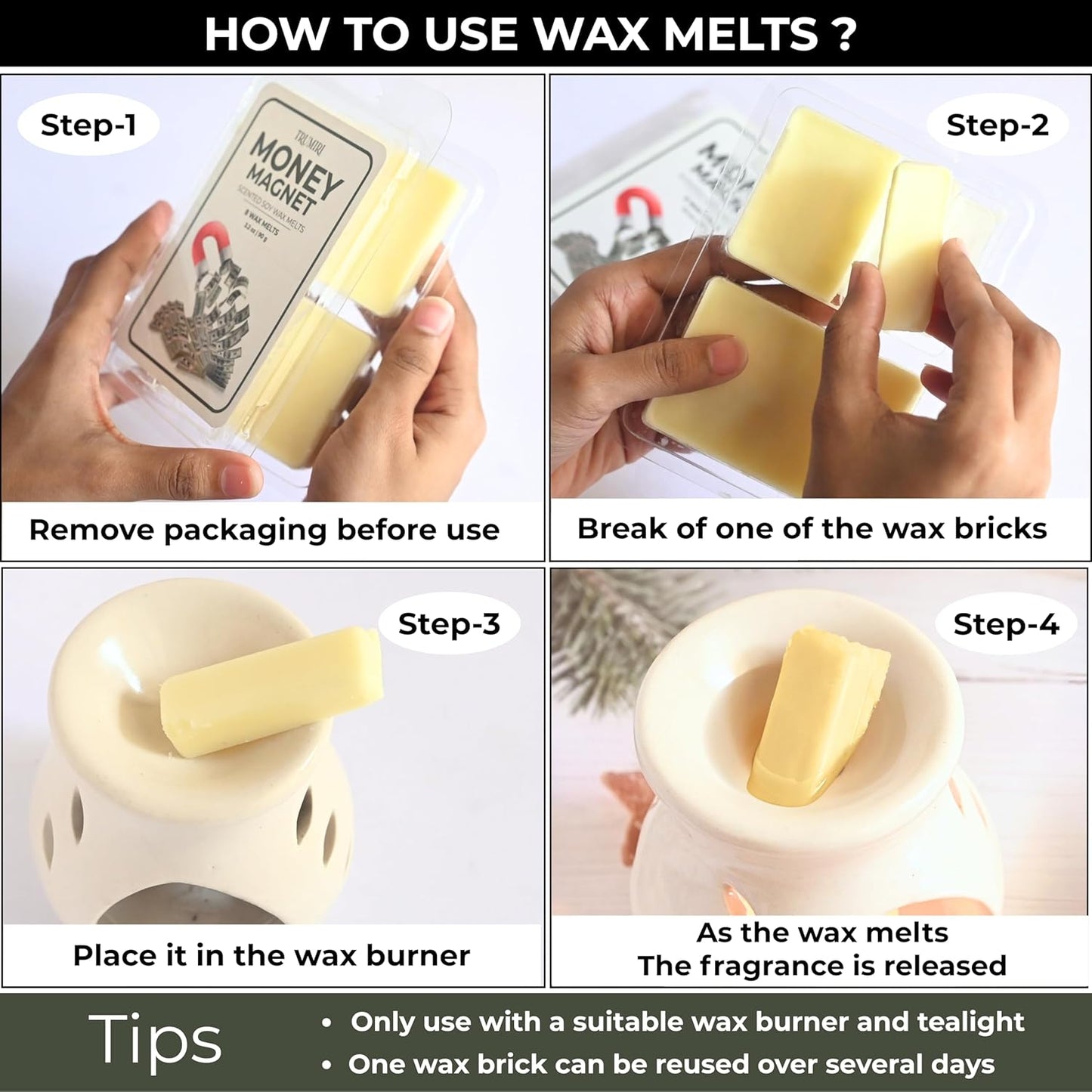 TRUMIRI Money Magnet Scented Wax Melts - Made with Non Toxic Soy Wax and Essential Oils - Long Lasting Strong Scent Pet Safe Candle Wax Cubes Tarts for Warmers - to Attract Money and Wealth