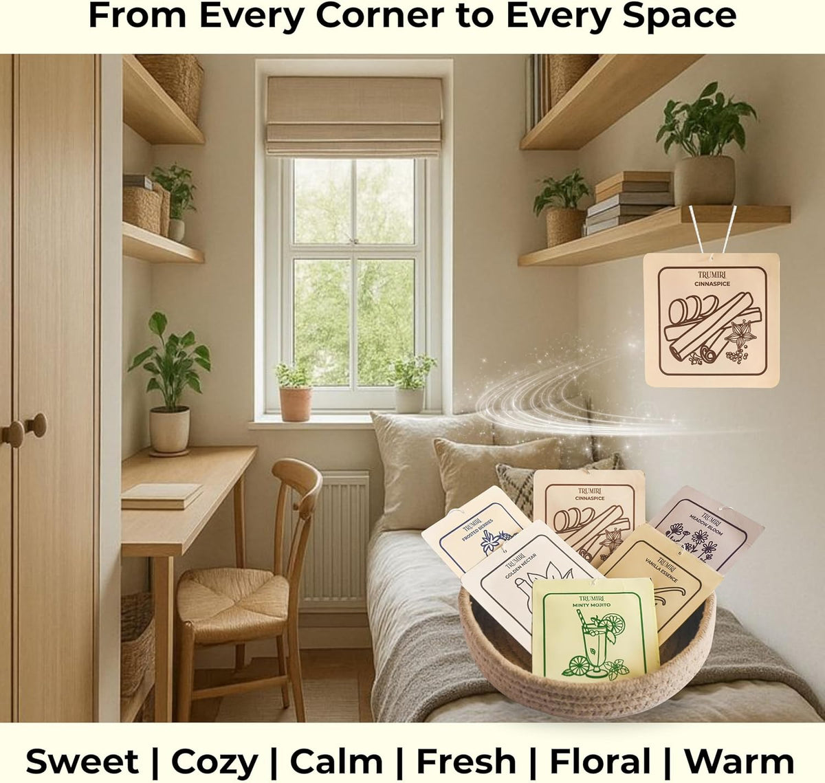 Frosted Berries|Cinnamon|Vanilla|Mint|Lavender|Sandalwood Scented Drawer & Closet Air Freshener Sachet – Variety Pack of 6 – Long-Lasting Hanging Bag, Diffuser, Odor Eliminator, Wardrobes, Dressers