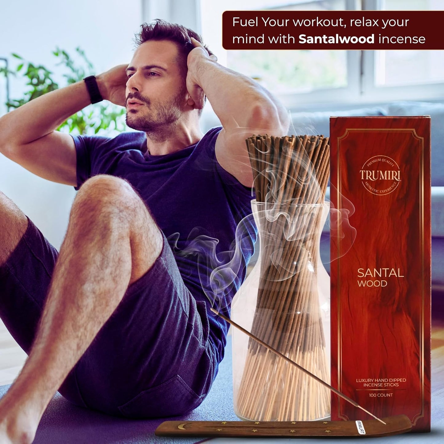 Santal Incense Sticks - Pack of 100 Insence-Sticks - Incienso De Sandalo - Made with Natural Sandalwood - Scented Inscents Non Toxic Insense Incents