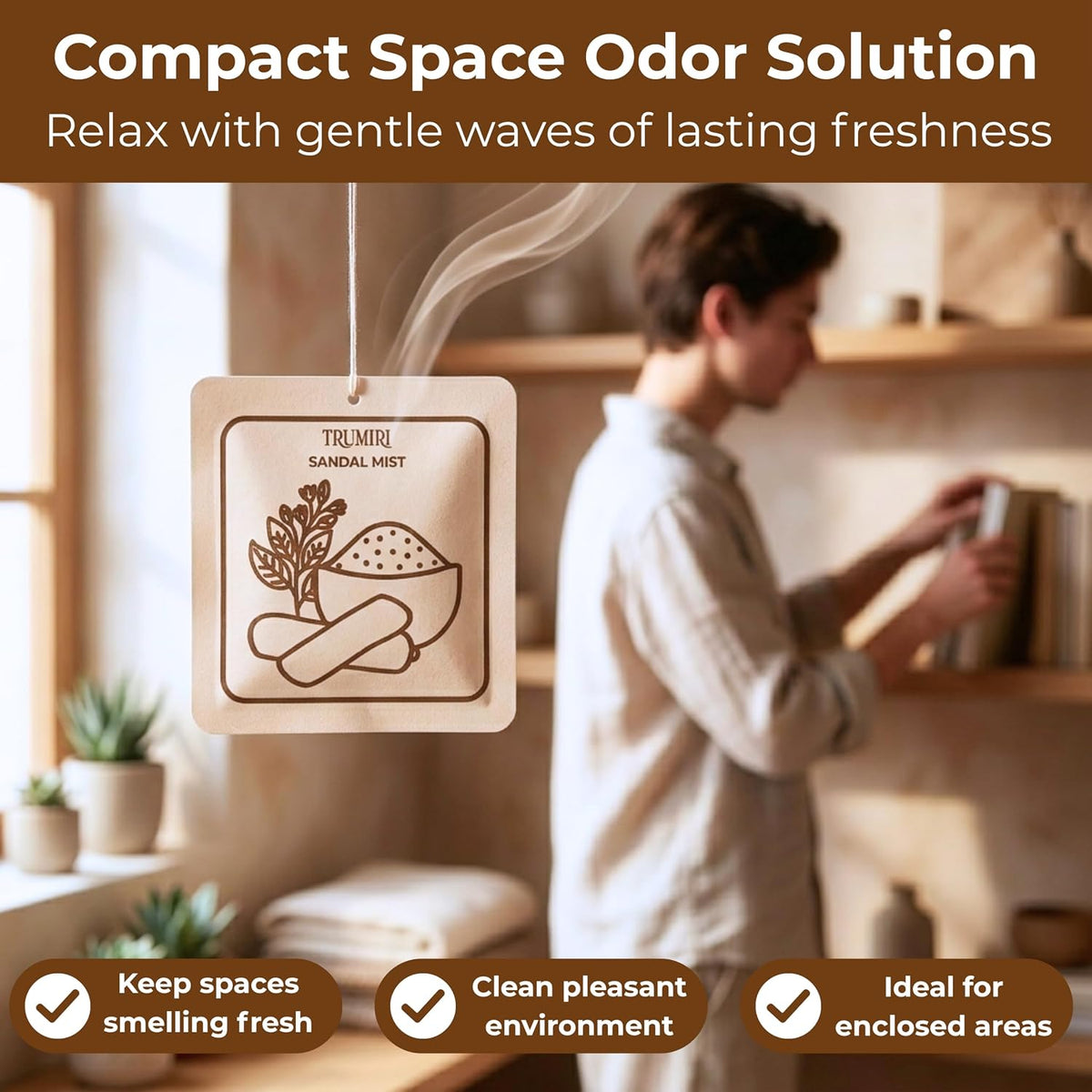 Sandal Mist - Room Deodorizer Gel Odor Eliminator For Home - Pack Of 3 - Bathroom Air Freshener Odor Absorber - Long Lasting Non Plug In Strong Scent For Kitchen Trash Basement Rv Closet Smell