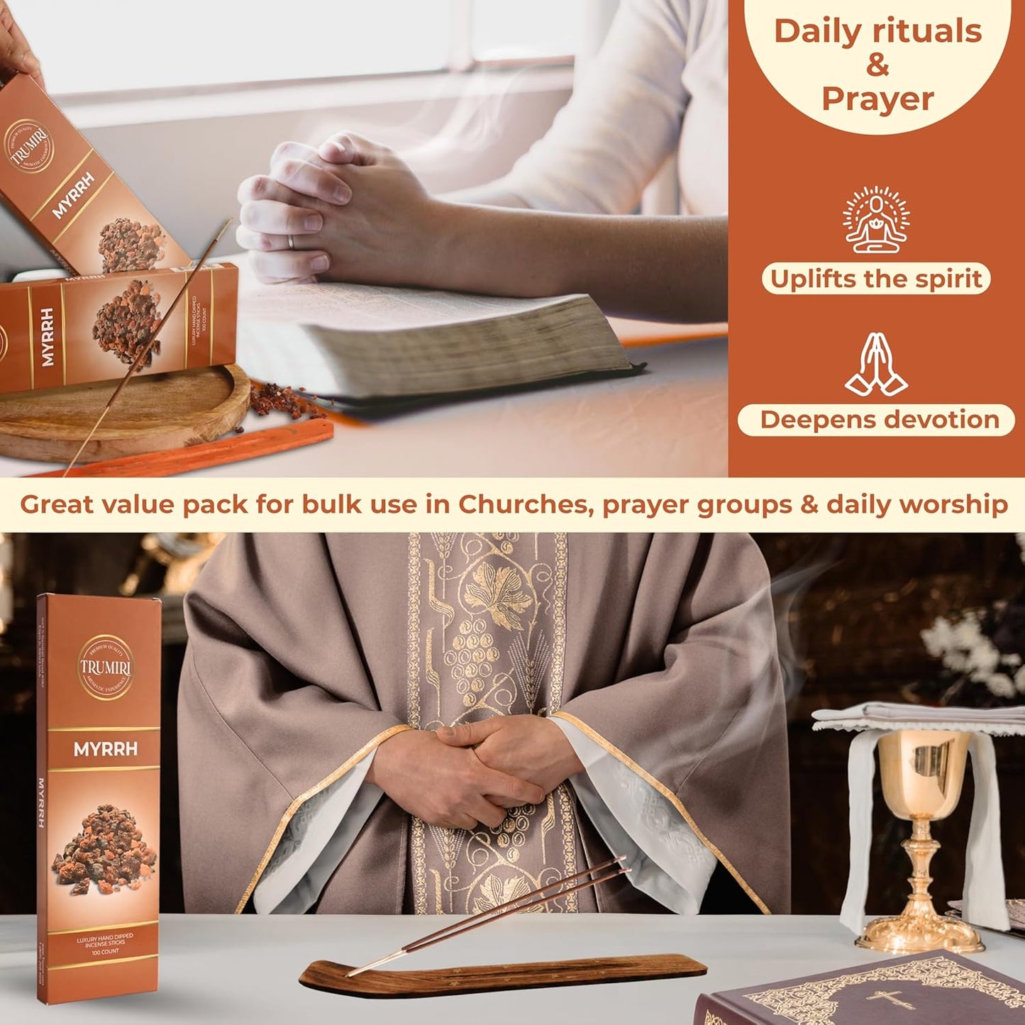Myrrh Incense Sticks - Pack of 100 Insence-Sticks - Made with Natural Non Toxic Incienso De Mirra - Scented Insense Indian Spiritual Agarbatti Inscents