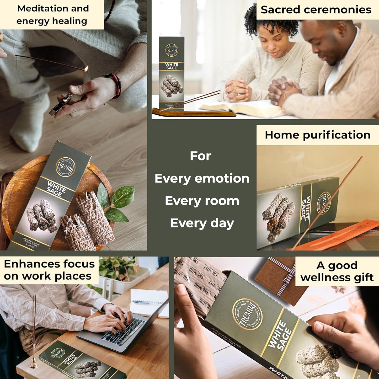 White Sage Incense Sticks - Pack of 100 Insence-Sticks for Cleansing Negative Energy - Made with Natural White Sage Smudge - Non Toxic Salvia Blanca Inciensos - Spiritual Insense Incents