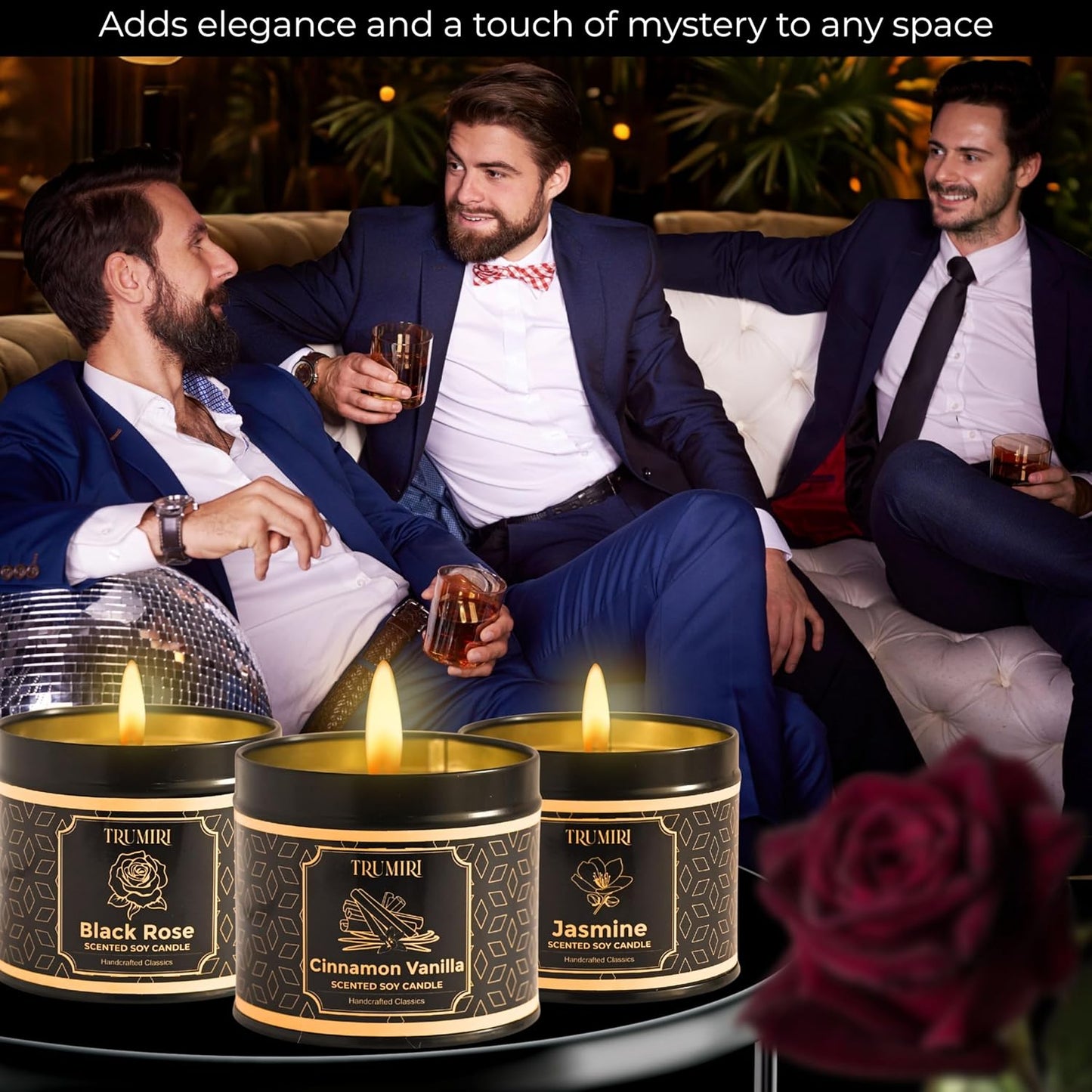 Candle Gift Set of 3 Cinnamon Vanilla|Jasmine|Black Rose Strong Scented Soy Candels Natural Non Toxic Velas Aromáticas Favors for Women Coworkers Friends Guests Also for Diwali Christmas Holidays