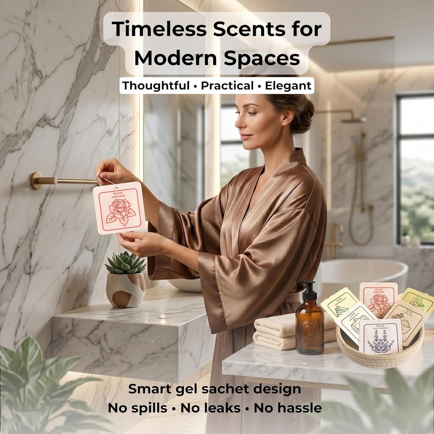 Room Deodorizer Gel Odor Eliminator For Home - Variety Pack Of 6 - Timber Essence|Sandal Mist|Lemongrass Aura|Violet Essence|Amber Rose|Jasmine Kiss - Bathroom Air Freshener Odor Absorber