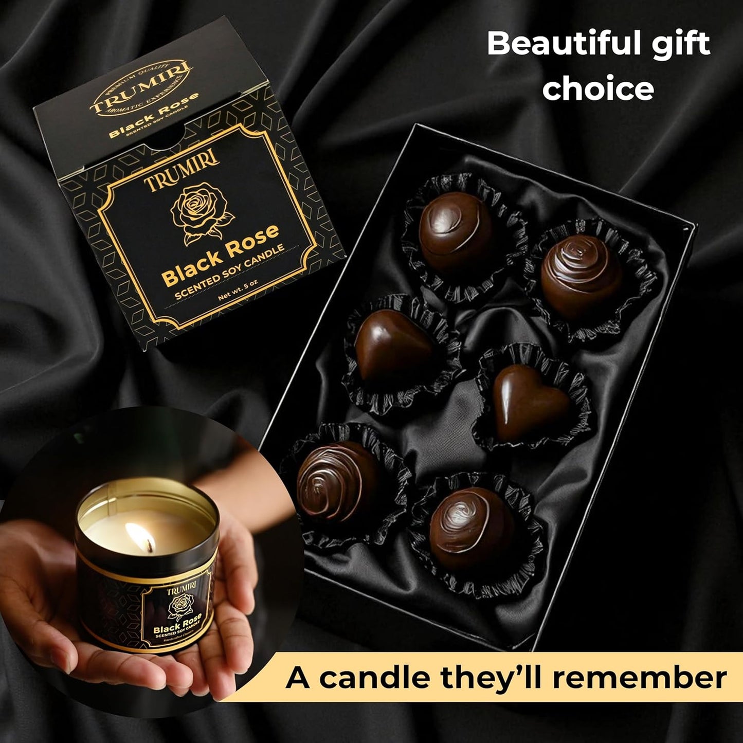 Black Rose Candle Strong Scented Soy Candel Natural Non Toxic Velas Aromáticas Gift for Women Pack of 1 5Oz Decorartive Travel Tin