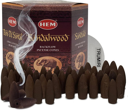 Hem Sandalwood Backflow Incense Cones - 40 Waterfall Cones Pack