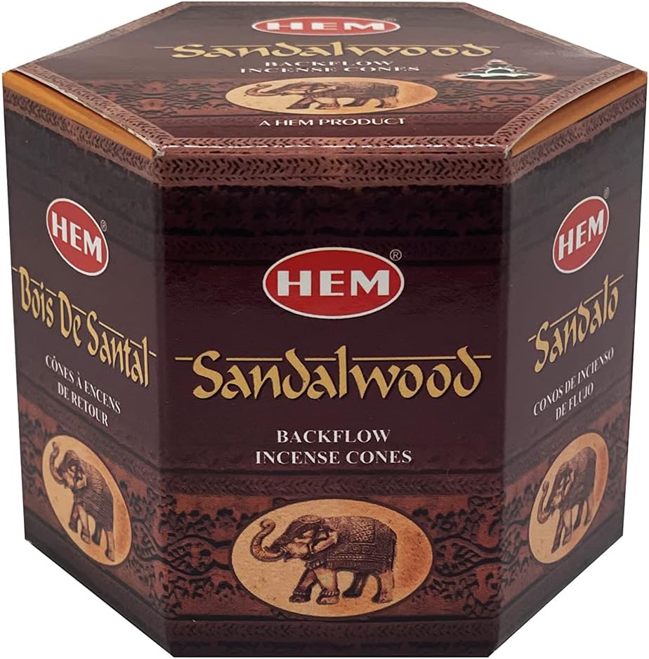 Hem Sandalwood Backflow Incense Cones - 40 Waterfall Cones Pack