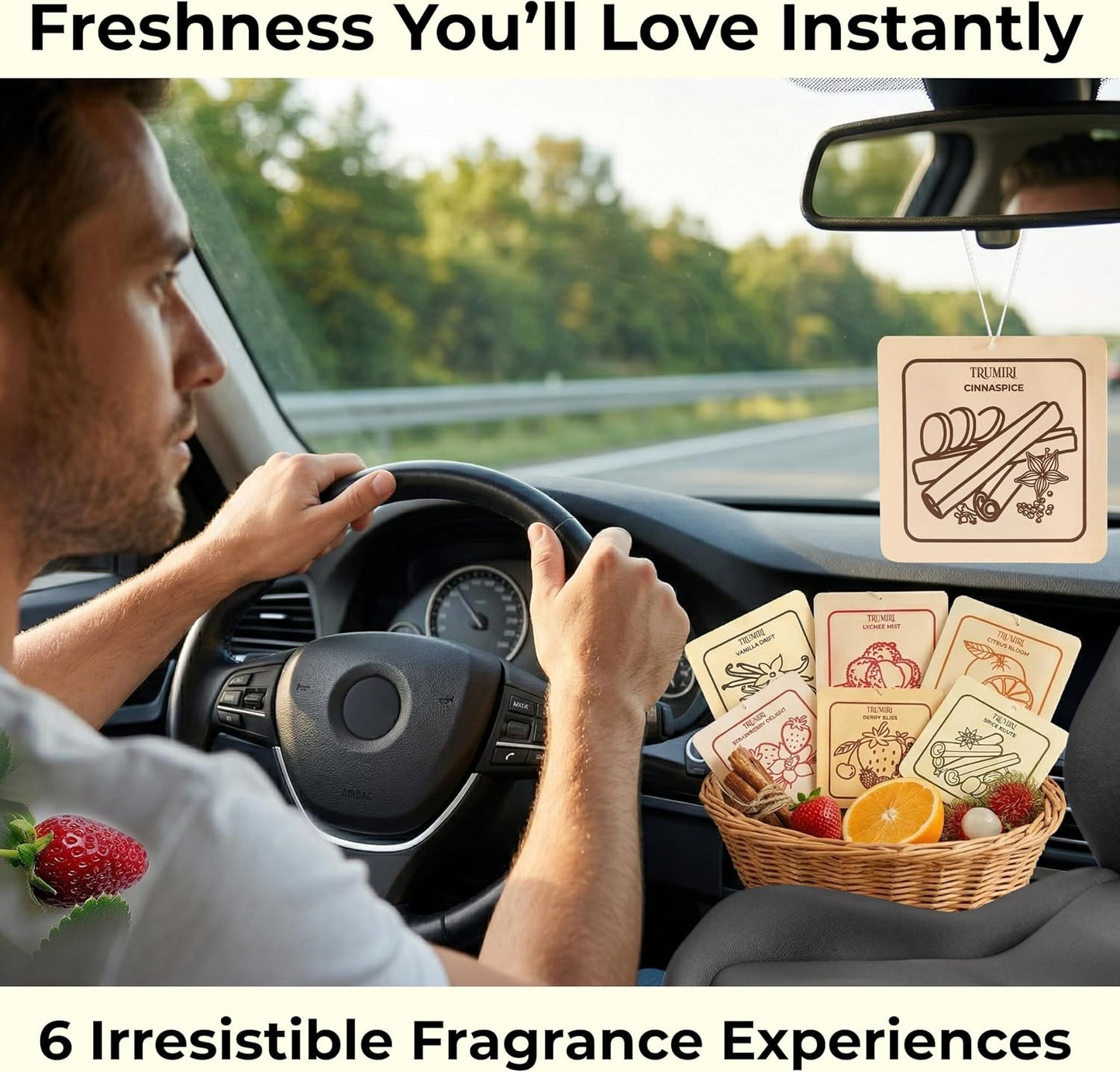 Long Lasting Car Air Freshener Deodorizer Hanging Type Gel Based Scent Diffuser - Variety Pack Of 6 - Citrus Bloom|Lychee Mist|Strawberry Delight|Berry Bliss|Spice Route|Vanilla