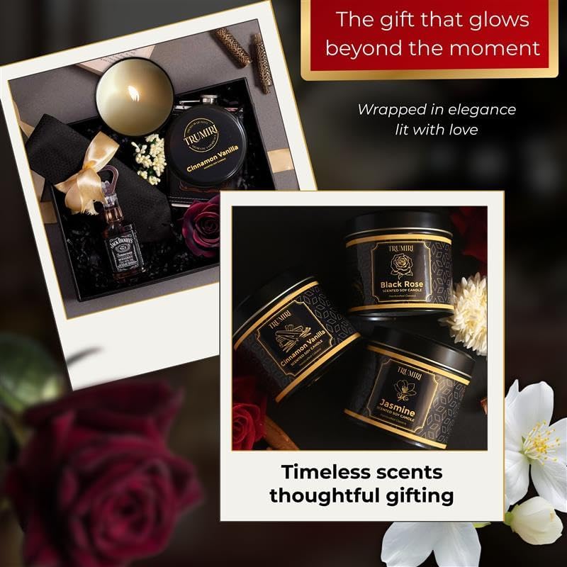 Candle Gift Set of 3 Cinnamon Vanilla|Jasmine|Black Rose Strong Scented Soy Candels Natural Non Toxic Velas Aromáticas Favors for Women Coworkers Friends Guests Also for Diwali Christmas Holidays