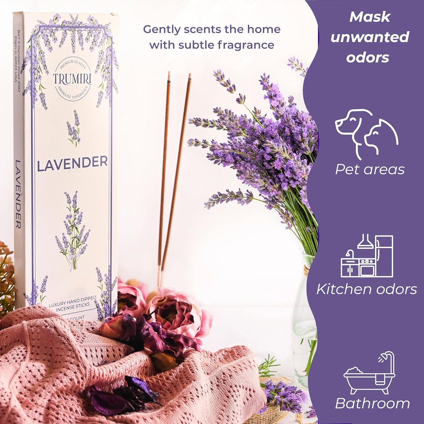 Lavender Incense Sticks - Pack of 100 Insence-Sticks - Inciensos Aromaticos Made with Natural Lavender Essential Oil - Scented Inscents Non Toxic Insense