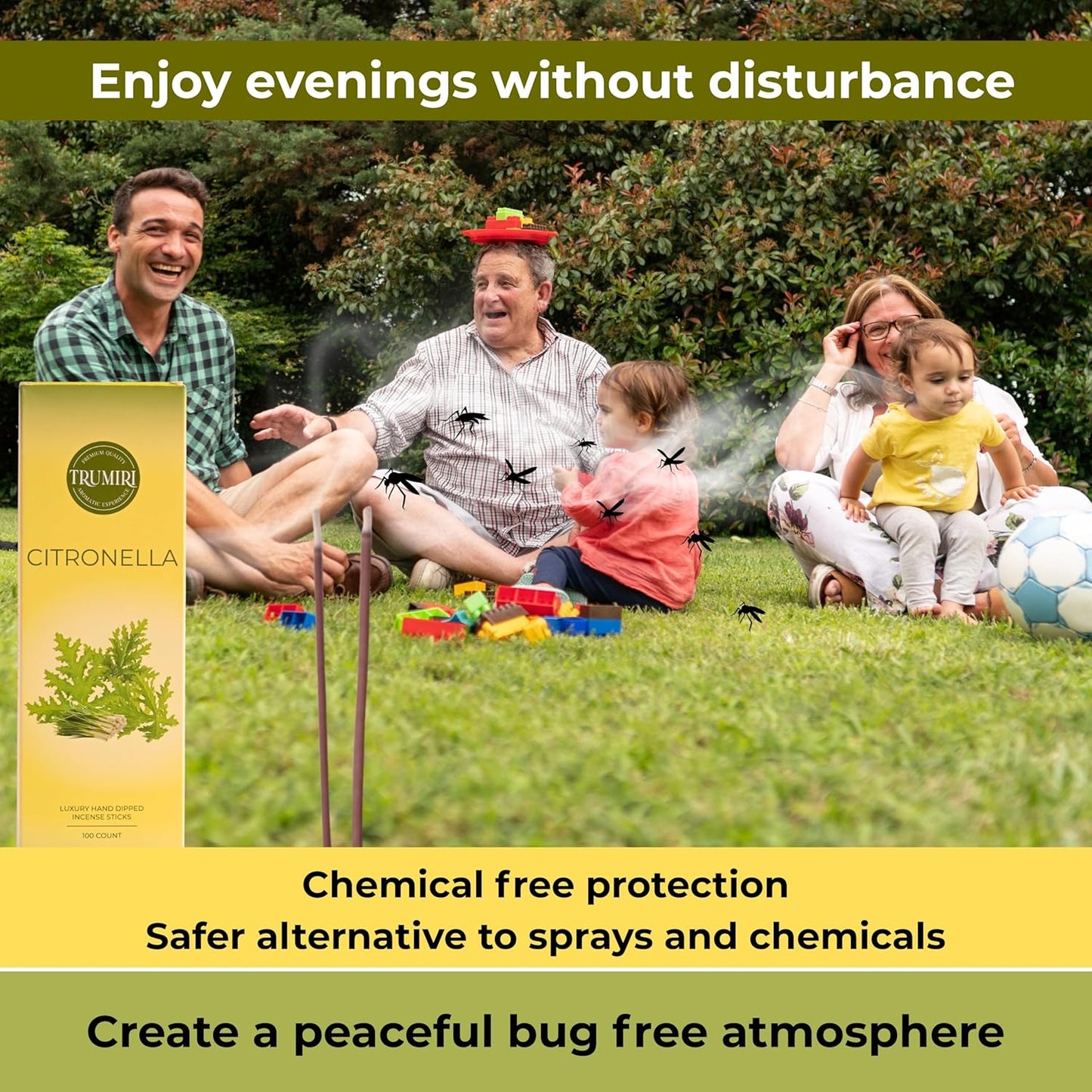 Citronella Incense Sticks - Pack of 100 Insence-Sticks - Made with Natural Citronela Oil - Scented Insense Outdoor Inscents Non Toxic Incents