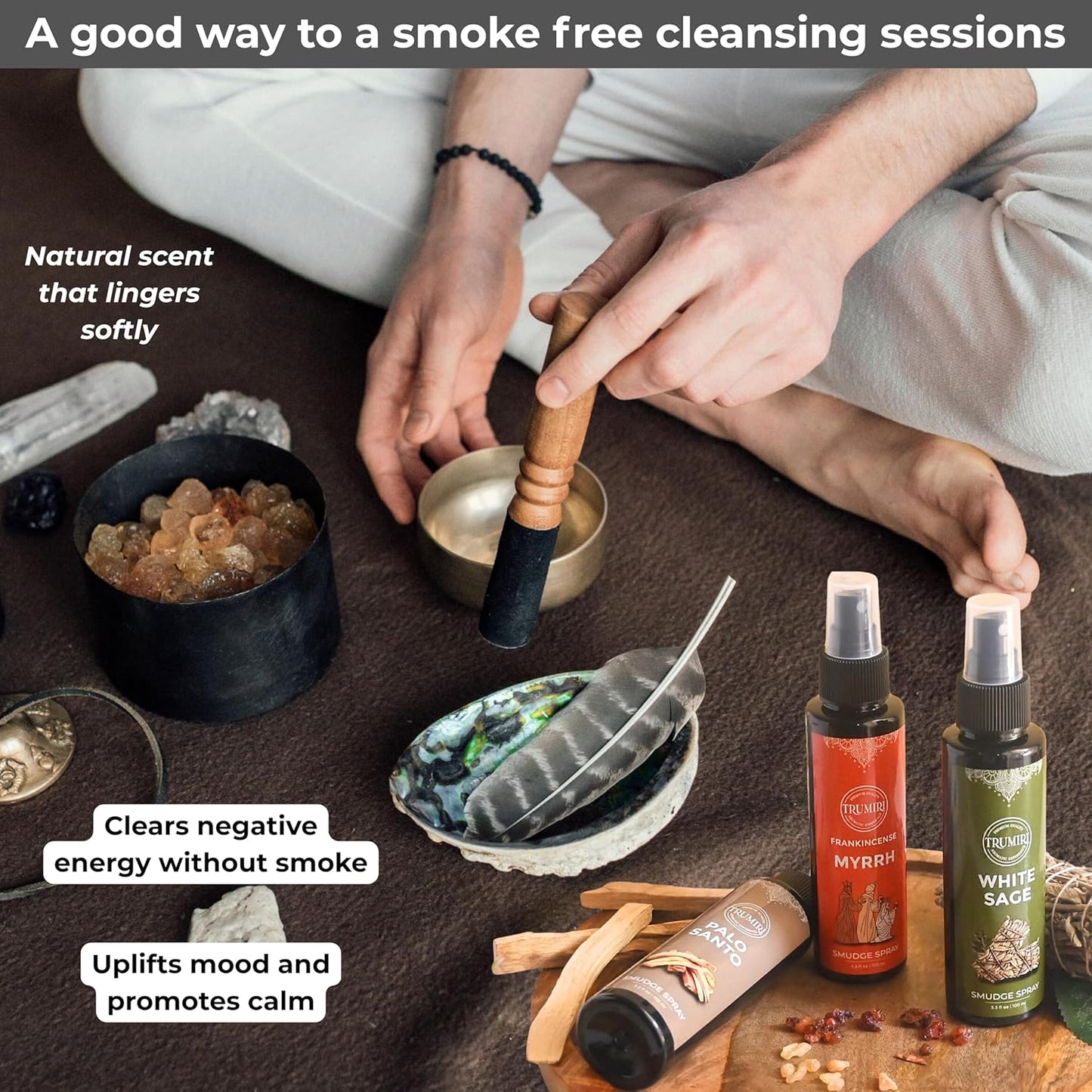 Set of 3 Smudge Sprays White Sage|Palo Santo|Frankincense Myrrh for Spiritual Cleansing of Negative Energy and Protection - Natural Room Sprays and Body Mists Made with Non Toxic Essential Oils
