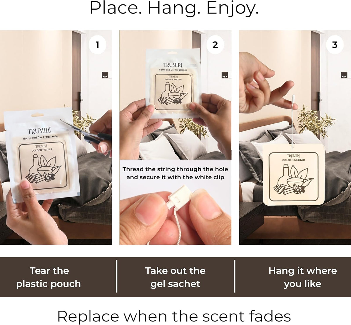 Sandalwood Scented Drawer and Closet Air Freshener Sachet – Long-Lasting Hanging Sachet Bag, Scent Diffuser, Odor Eliminator, Wardrobes, Dressers, Linen Closets – Home Fragrance Gift Set for Men