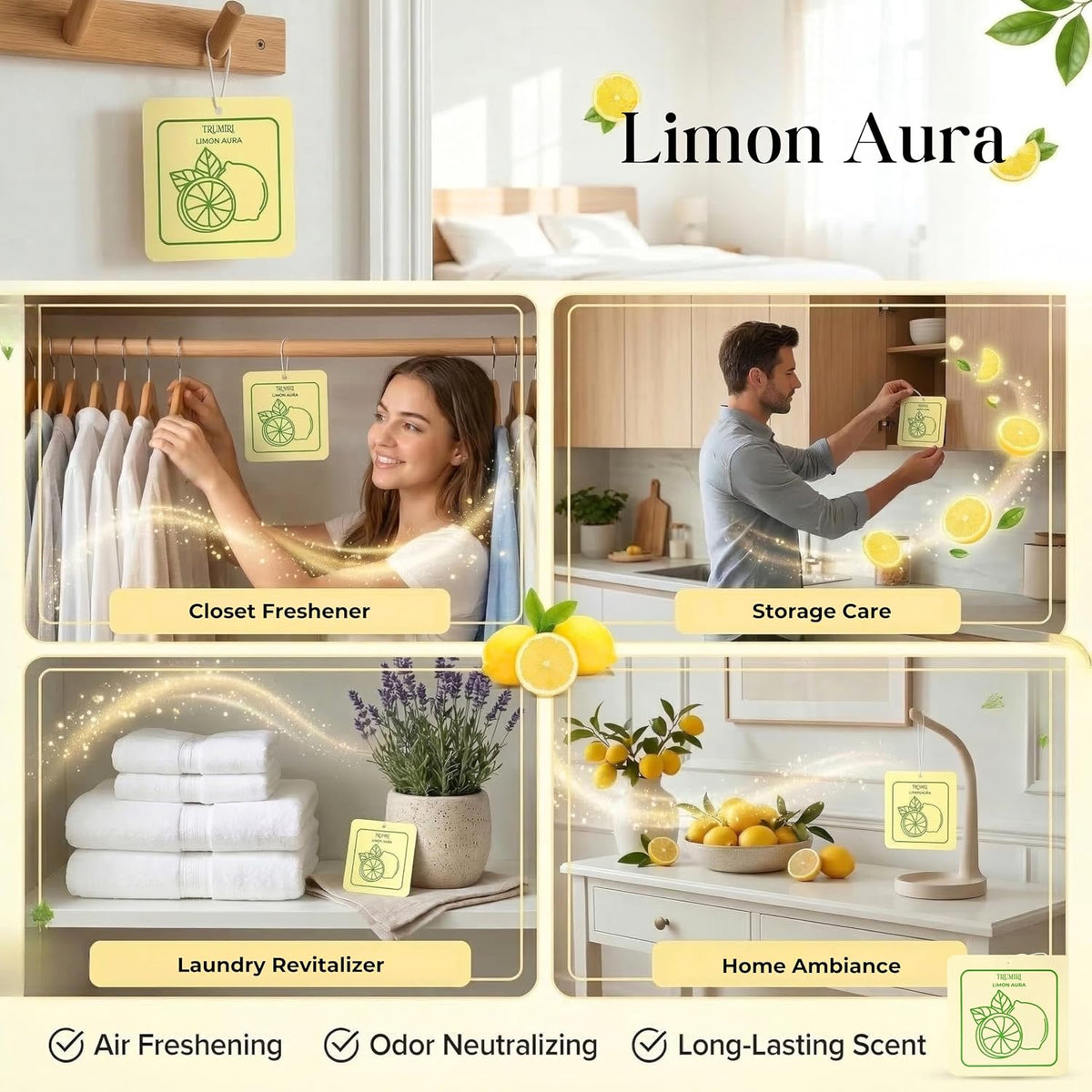 Limon Aura - Scented Sachets for Drawer and Closet Freshener with Long Lasting Scent - Pack of 3 - Home Fragrance Sachet Bag Dresser Refresher Packet - Olores para Closet De Ropa
