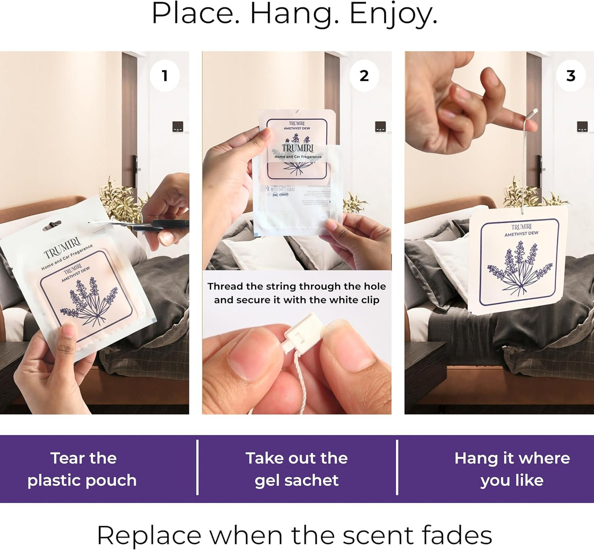Amethyst Dew - Scented Sachets for Drawer and Closet Freshener with Long Lasting Scent - Pack of 3 - Home Fragrance Sachet Bag Dresser Refresher Packet - Olores para Closet De Ropa