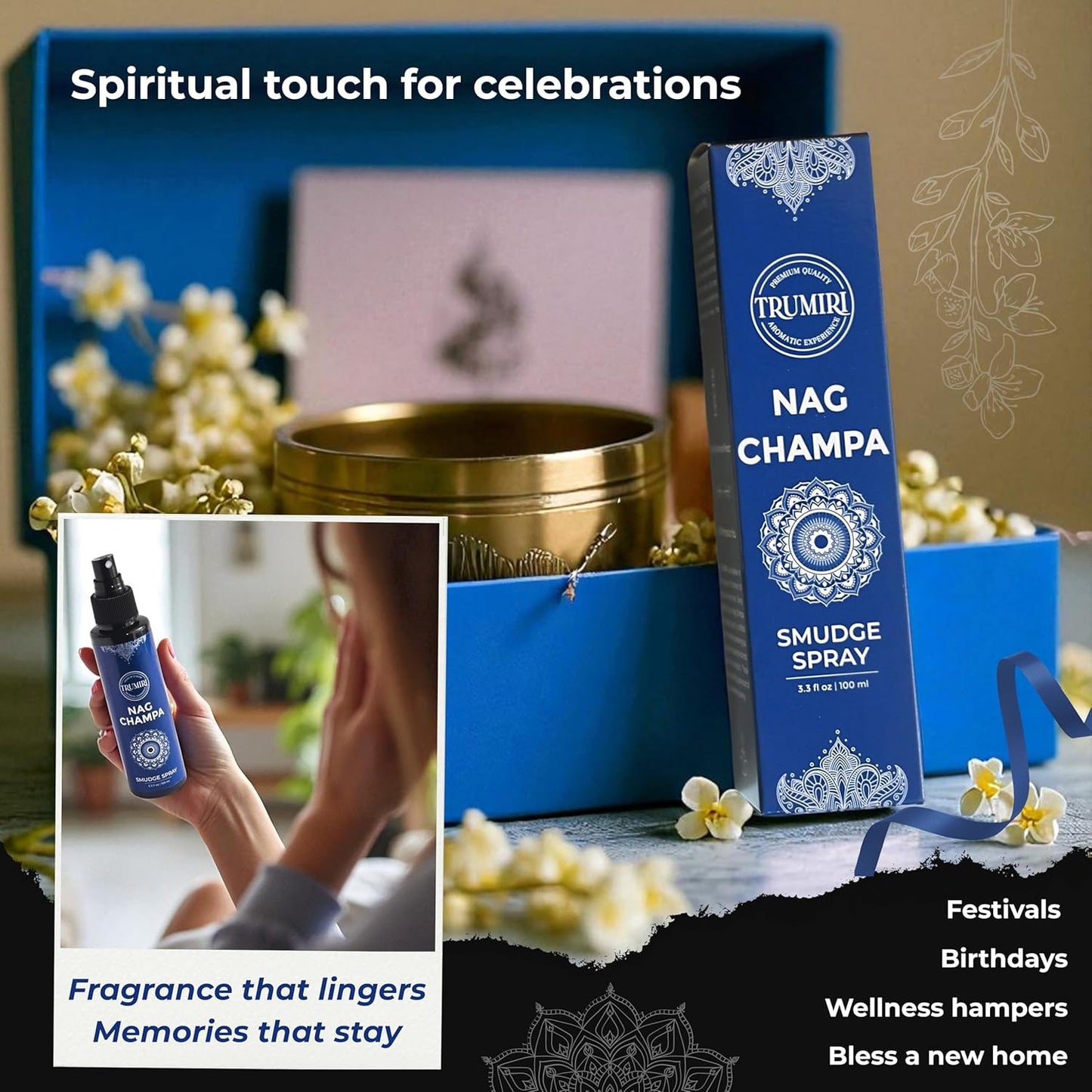 Nag Champa Aura Spray Made With Natural Nag Champa Oil - Essential Oil Air Freshener And Natural Room Spray - Safe On Body And Linen For Spiritual Smudge Rituals