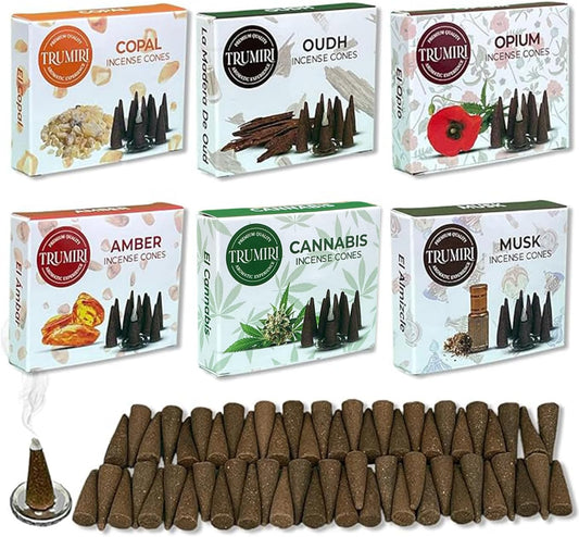 Trumiri Exotic Scents Incense Cones Variety Pack of 6 Scents with 10 Cones per Scent - Total 60 Cones