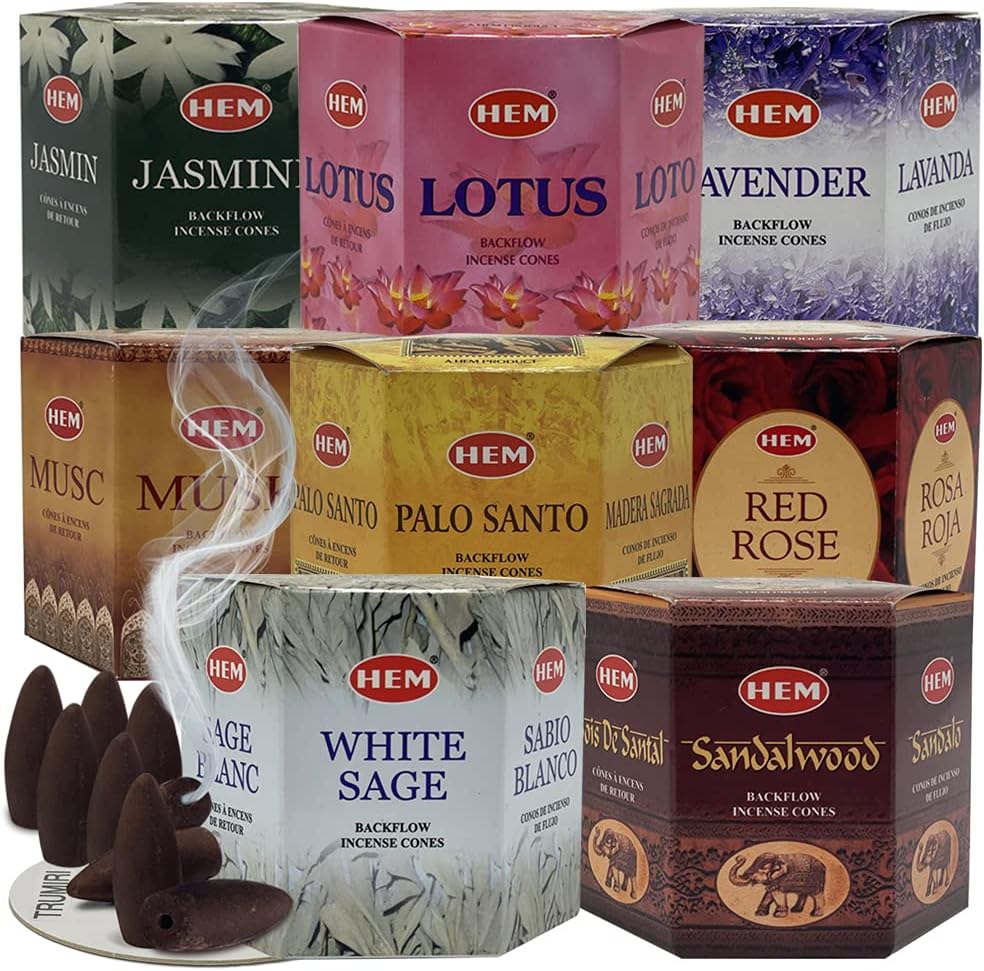 Hem 8 Popular Scents Backflow Incense Cones Variety Pack - 40 cones/scent - Total Approx 320 Waterfall Cones
