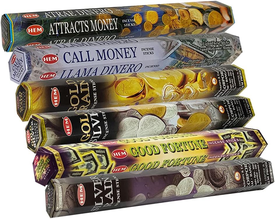 Hem 6 Money Themed Scents Incense Sticks Variety Pack - 20 sticks/scent - Total Approx 120 sticks