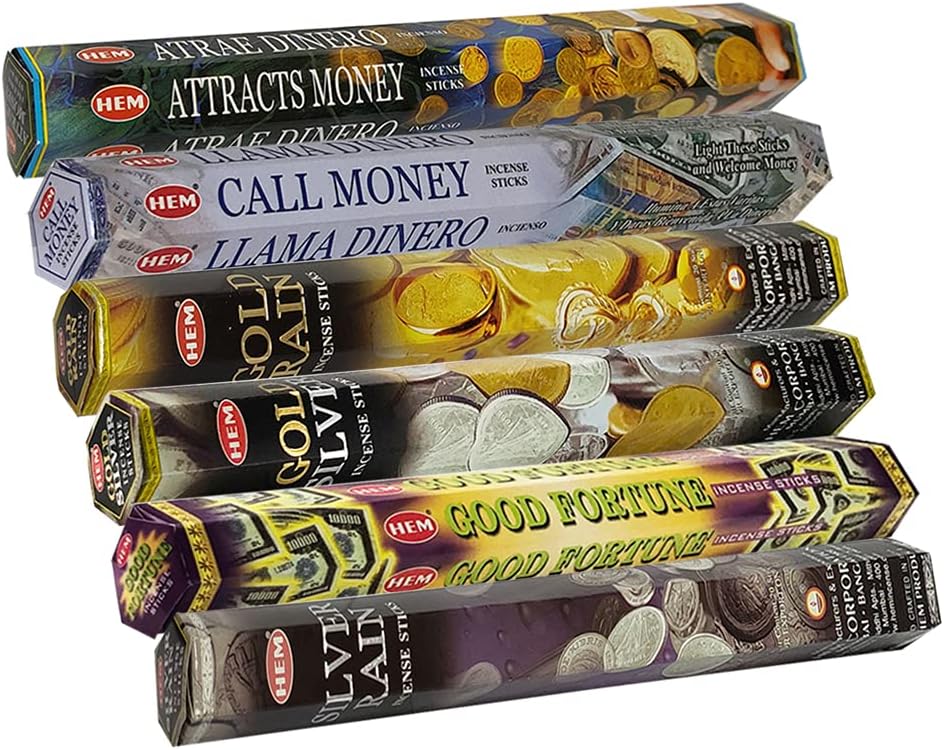 Hem 6 Money Themed Scents Incense Sticks Variety Pack - 20 sticks/scent - Total Approx 120 Joss Sticks Incienso Sahumerio