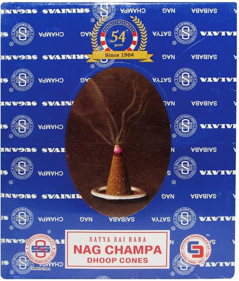 Satya Nag Champa Incense Cones - 12 Packs of 12 Nagchampa Dhoop Cones - Total Approx 144 Cones