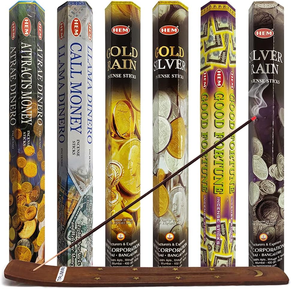 Hem 6 Money Themed Scents Incense Sticks Variety Pack - 20 sticks/scent - Total Approx 120 Joss Sticks Incienso Sahumerio