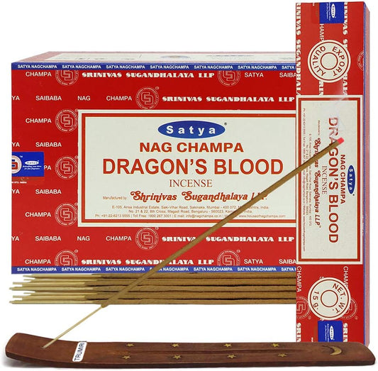 Satya Dragon's Blood Incense Sticks - 12 Packs of 15g Agarbatti - Total Approx 180 Spiritual Sticks