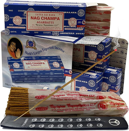 Satya Nag Champa Incense Sticks - 4 Packs of 250g Nagchampa - Total Approx 1000 Indian Agarbatti Spiritual Sticks