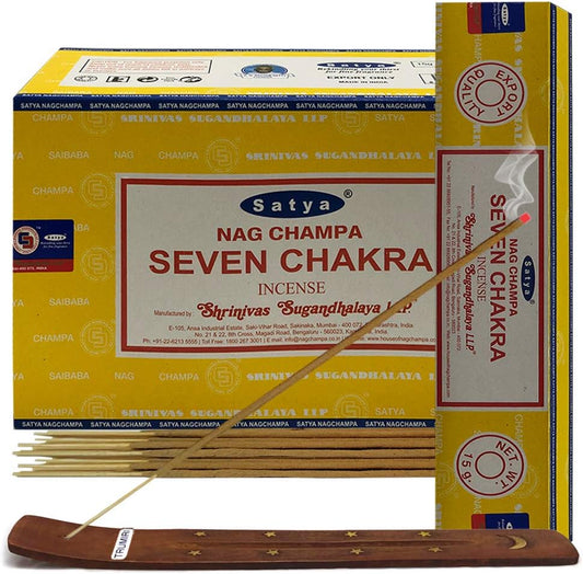 Satya Seven Chakra Incense Sticks - 12 Packs of 15g - Total Approx 180 sticks