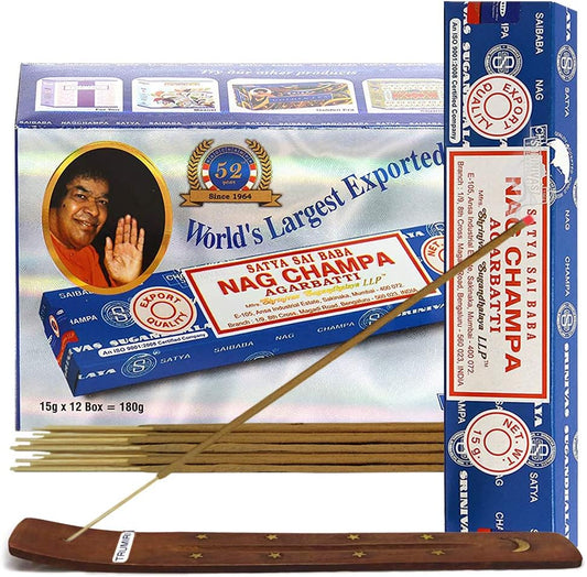 Satya Nag Champa Incense Sticks - 12 Packs of 15g Nagchampa - Total Approx 180 Indian Agarbatti Spiritual Sticks