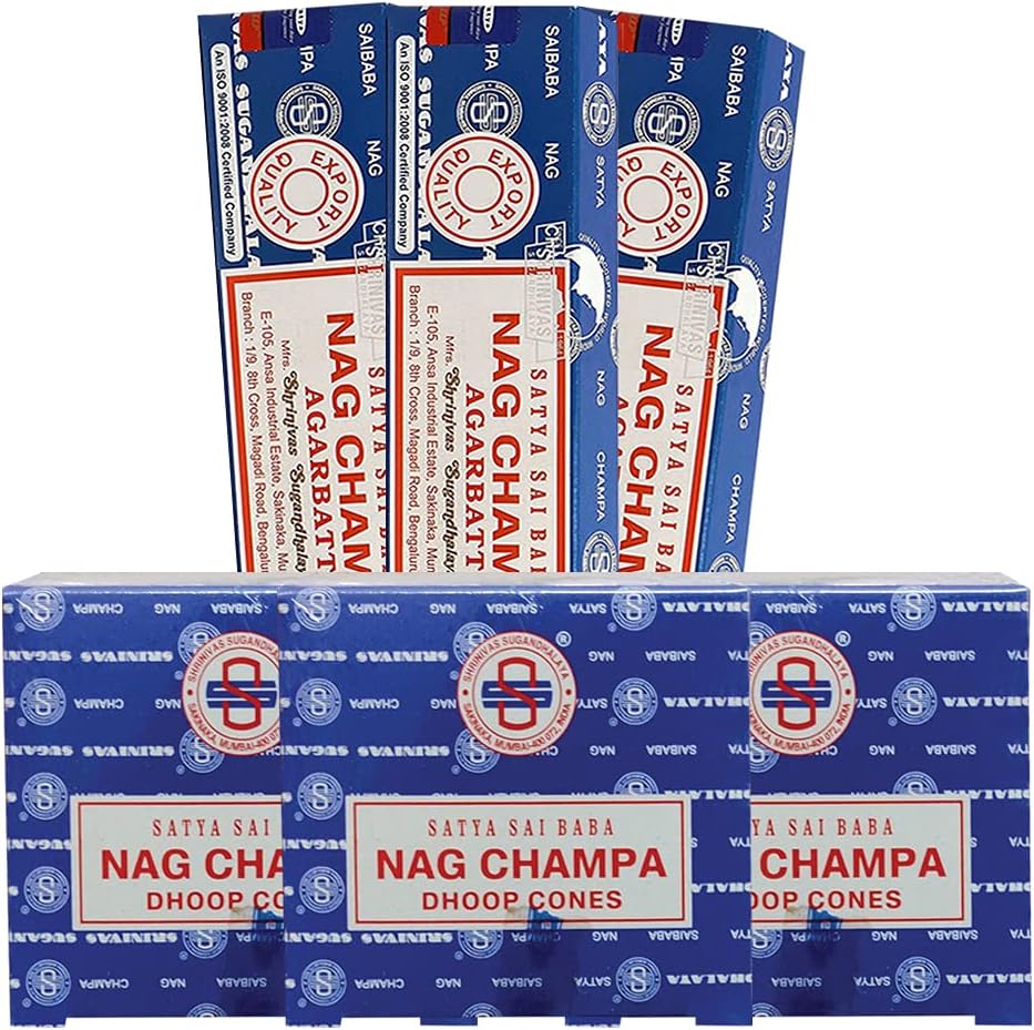 Satya Nag Champa Incense Sticks and Cones Combo Pack - Total Approx 45 Nagchampa Sticks and 36 Dhoop Incense cones