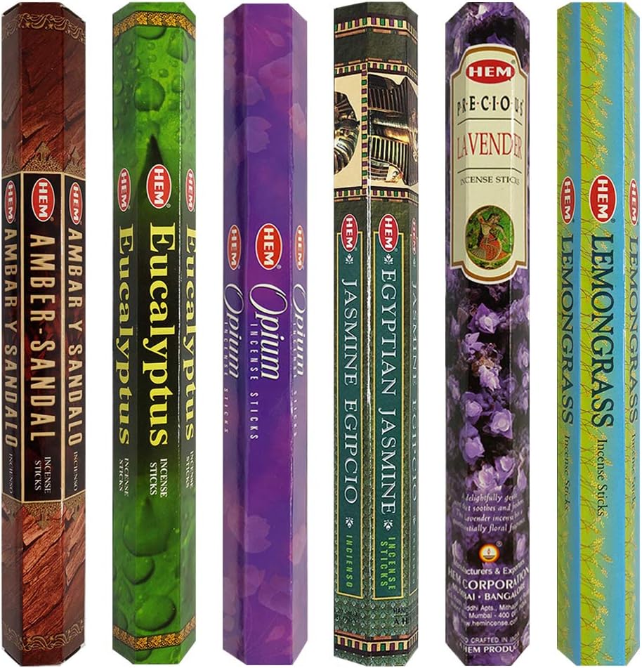 Hem 6 Bestselling Scents Incense Sticks Variety Pack - 20 sticks/scent - Total Approx 120 Joss Sticks Incienso Sahumerio