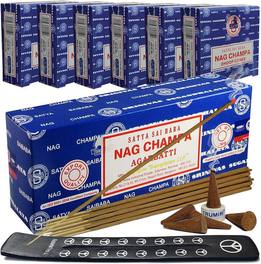Satya Nag Champa Incense Sticks and Cones Mega Pack - Total Approx 250 Nagchampa Sticks and 72 Dhoop Incense Cones