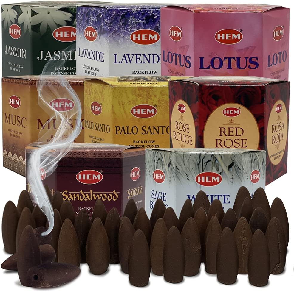 Hem 8 Popular Scents Backflow Incense Cones Variety Pack - 40 cones/scent - Total Approx 320 Waterfall Cones