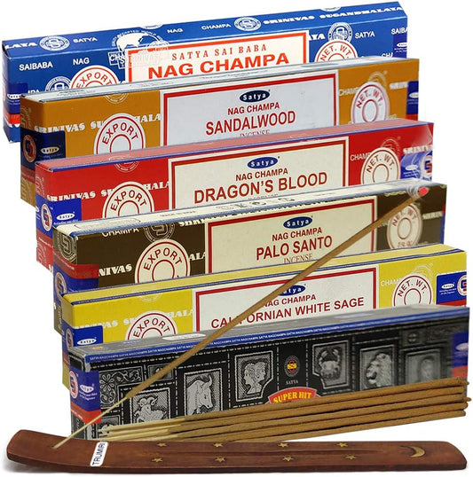Satya Incense Sticks - Variety Pack - 6 Popular Scents - 15 Agarbatti Sticks per Scent - Total Approx 90 Spiritual Sticks