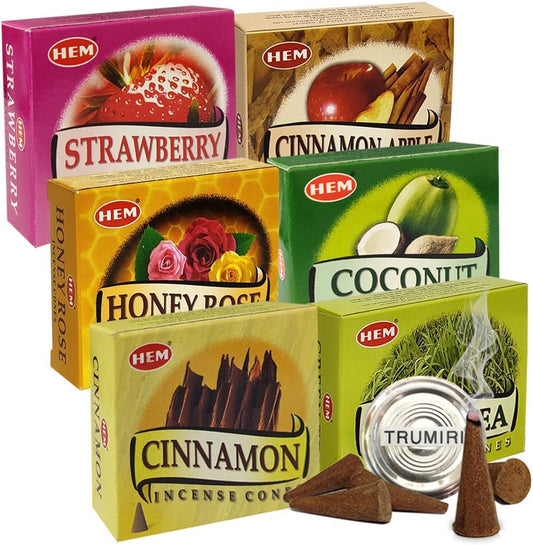Hem 6 Bestselling Scents Incense Cones Variety Pack - 10 cones/scent - Total Approx 60 cones