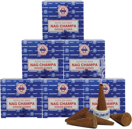 Satya Nag Champa Incense Cones - 6 Packs of 12 Nagchampa Dhoop Cones - Total Approx 72 Cones