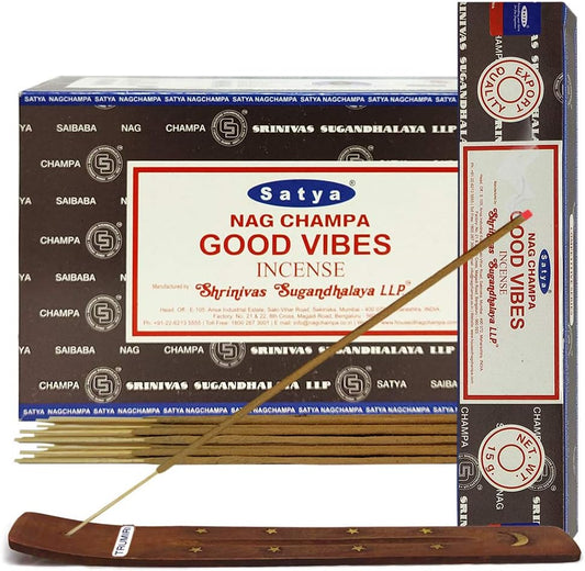 Satya Good Vibes Incense Sticks - 12 Packs of 15g Agarbatti - Total Approx 180 Spiritual Sticks