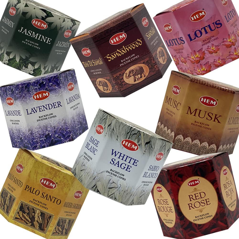 Hem 8 Popular Scents Backflow Incense Cones Variety Pack - 40 cones/scent - Total Approx 320 Waterfall Cones