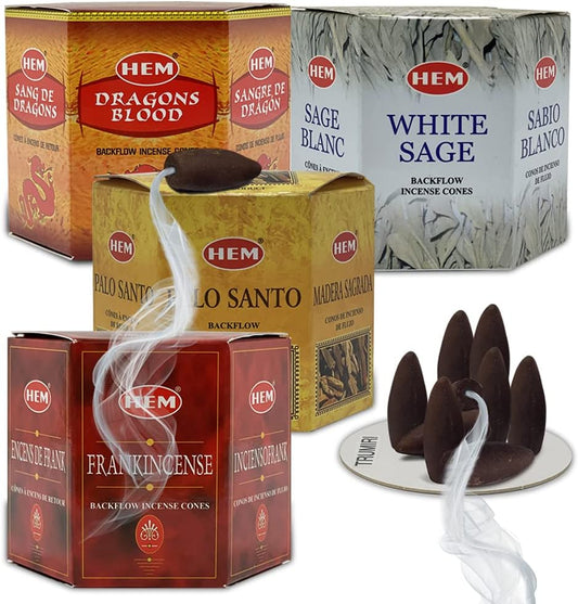 Hem 4 Bestselling Scents Backflow Incense Cones Variety Pack - 40 cones/scent - Total Approx 160 Waterfall Cones
