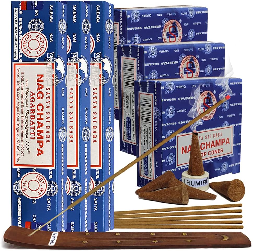 Satya Nag Champa Incense Sticks and Cones Combo Pack - Total Approx 45 Nagchampa Sticks and 36 Dhoop Incense cones