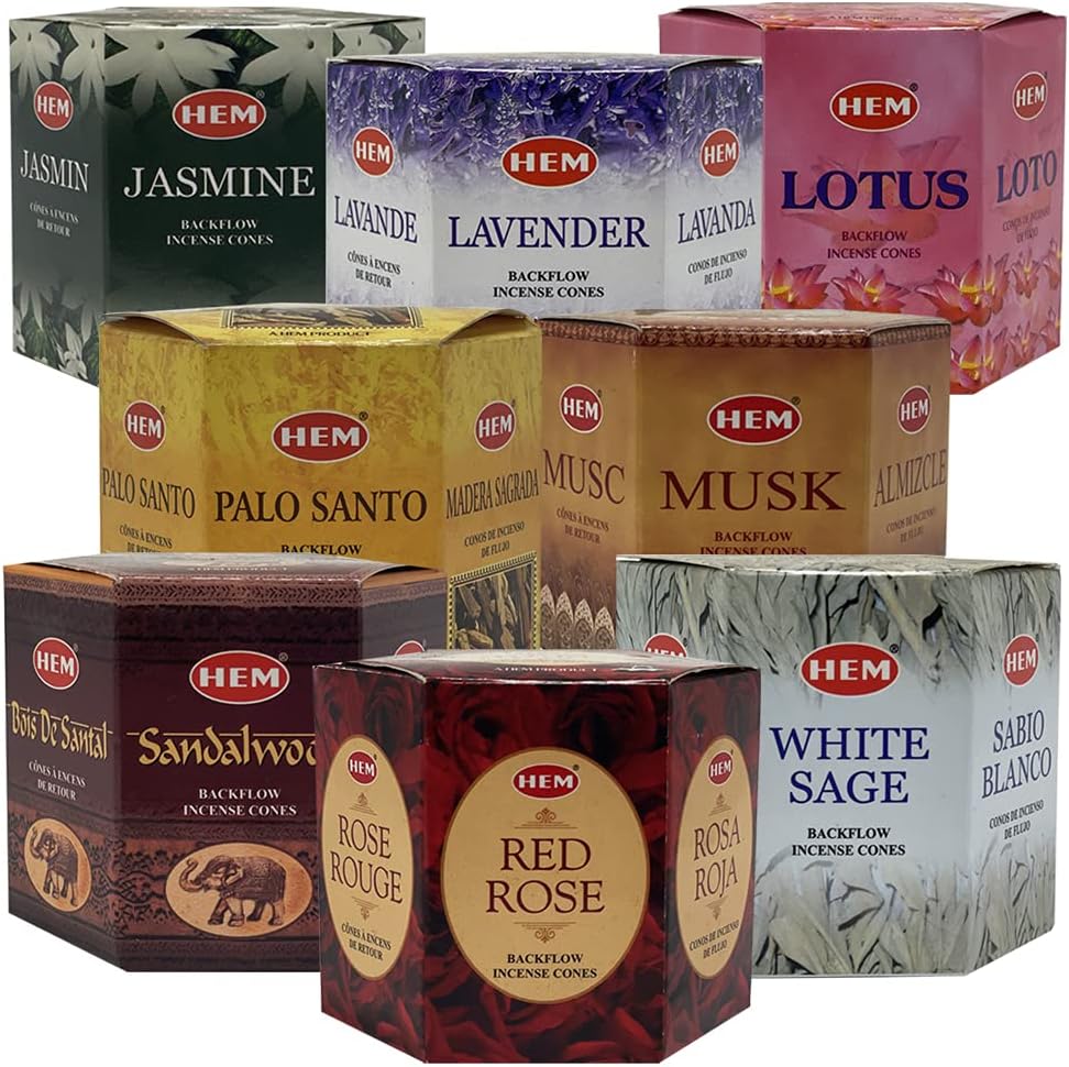 Hem 8 Popular Scents Backflow Incense Cones Variety Pack - 40 cones/scent - Total Approx 320 Waterfall Cones