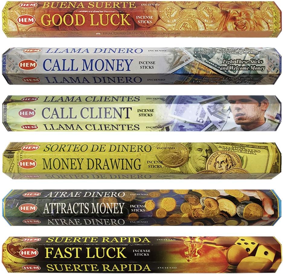 Hem 6 Money Series Scents Incense Sticks Variety Pack - 20 sticks/scent - Total Approx 120 sticks