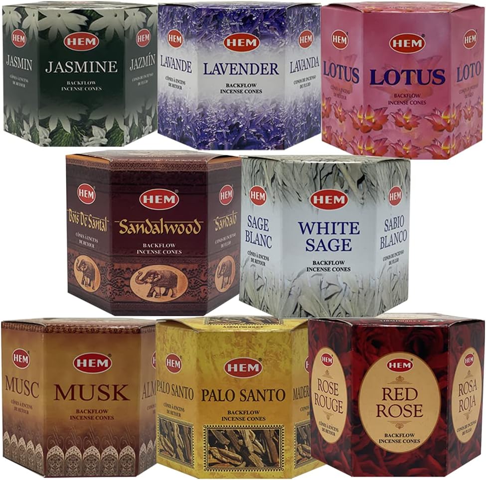 Hem 8 Popular Scents Backflow Incense Cones Variety Pack - 40 cones/scent - Total Approx 320 Waterfall Cones