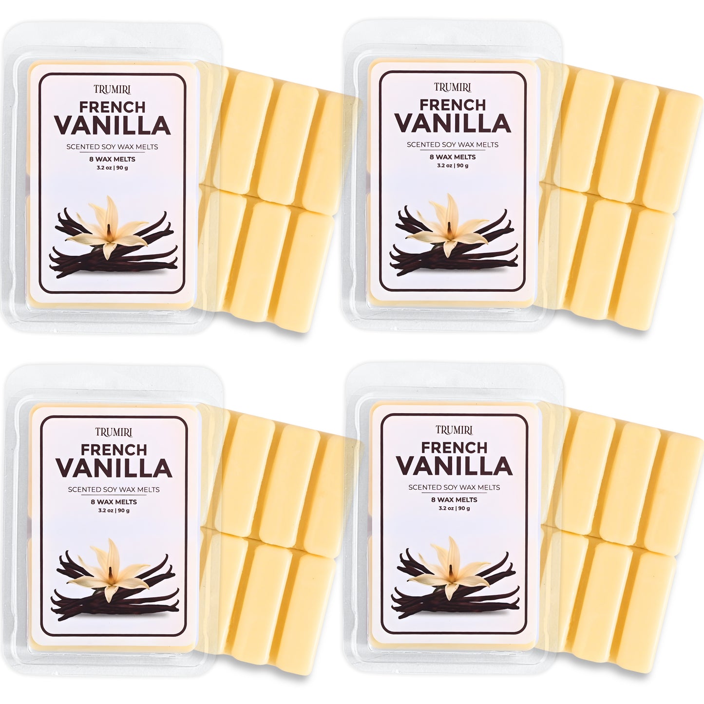 French Vanilla Scented Wax Melts - Made With Non Toxic Soy Wax And Essential Oils - Long Lasting Strong Scent Pet Safe Candle Wax Cubes Tarts For Warmers Pack Of 4 - Fall Christmas Holidays Gift