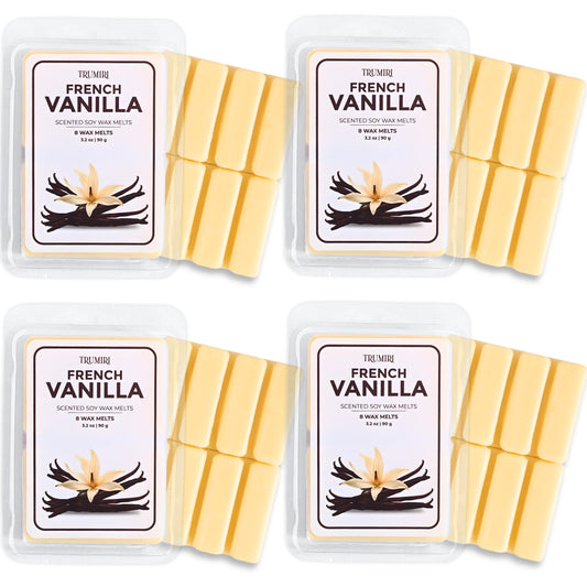 French Vanilla Scented Wax Melts - Made With Non Toxic Soy Wax And Essential Oils - Long Lasting Strong Scent Pet Safe Candle Wax Cubes Tarts For Warmers Pack Of 4 - Fall Christmas Holidays Gift